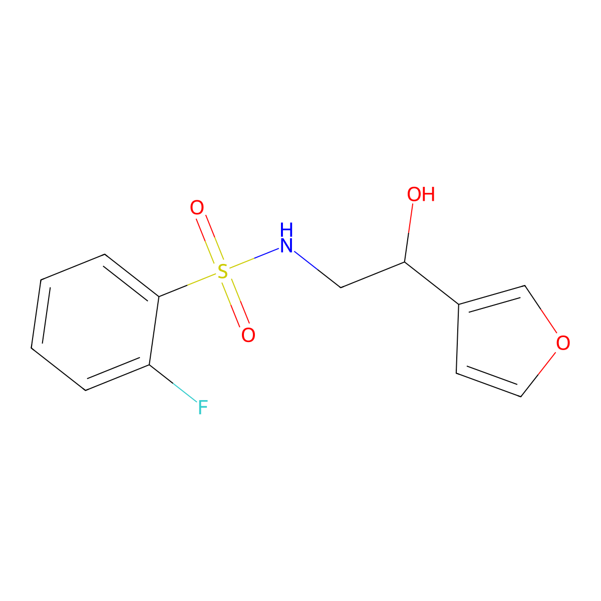 2-fluoro-N-(2-(furan-3-yl)-2-hydroxyethyl)benzenesulfonamide molecular structure, CAS 1396857-08-1