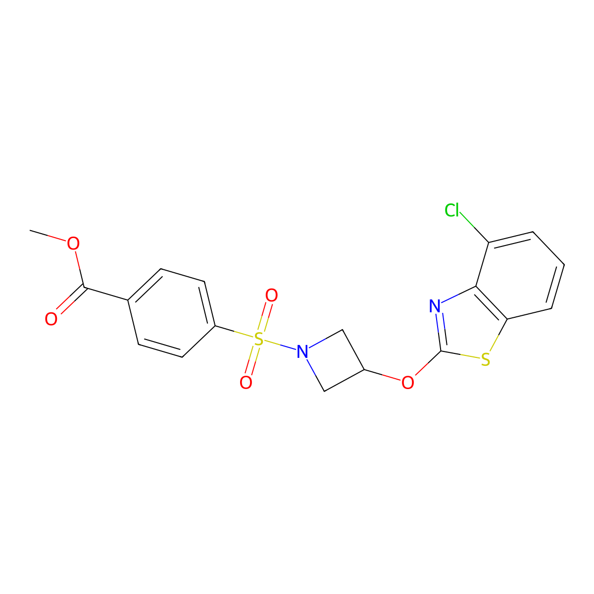 Methyl 4-((3-((4-chlorobenzo[d]thiazol-2-yl)oxy)azetidin-1-yl)sulfonyl)benzoate molecular structure, CAS 1396857-18-3