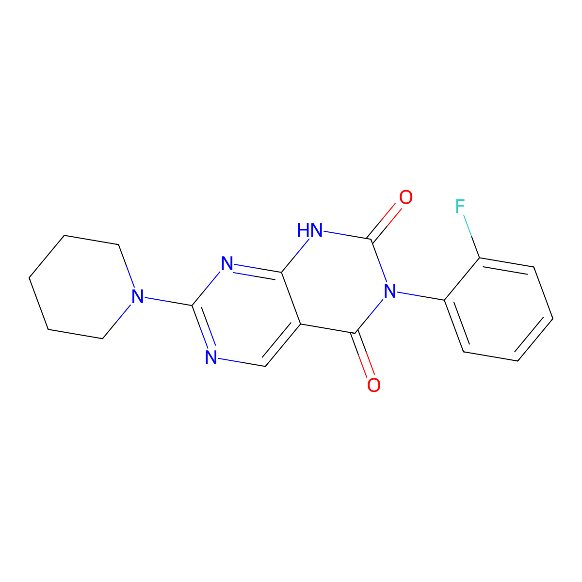 3-(2-fluorophenyl)-7-piperidin-1-ylpyrimido[4,5-d]pyrimidine-2,4(1H,3H)-dione molecular structure, CAS 1396857-19-4