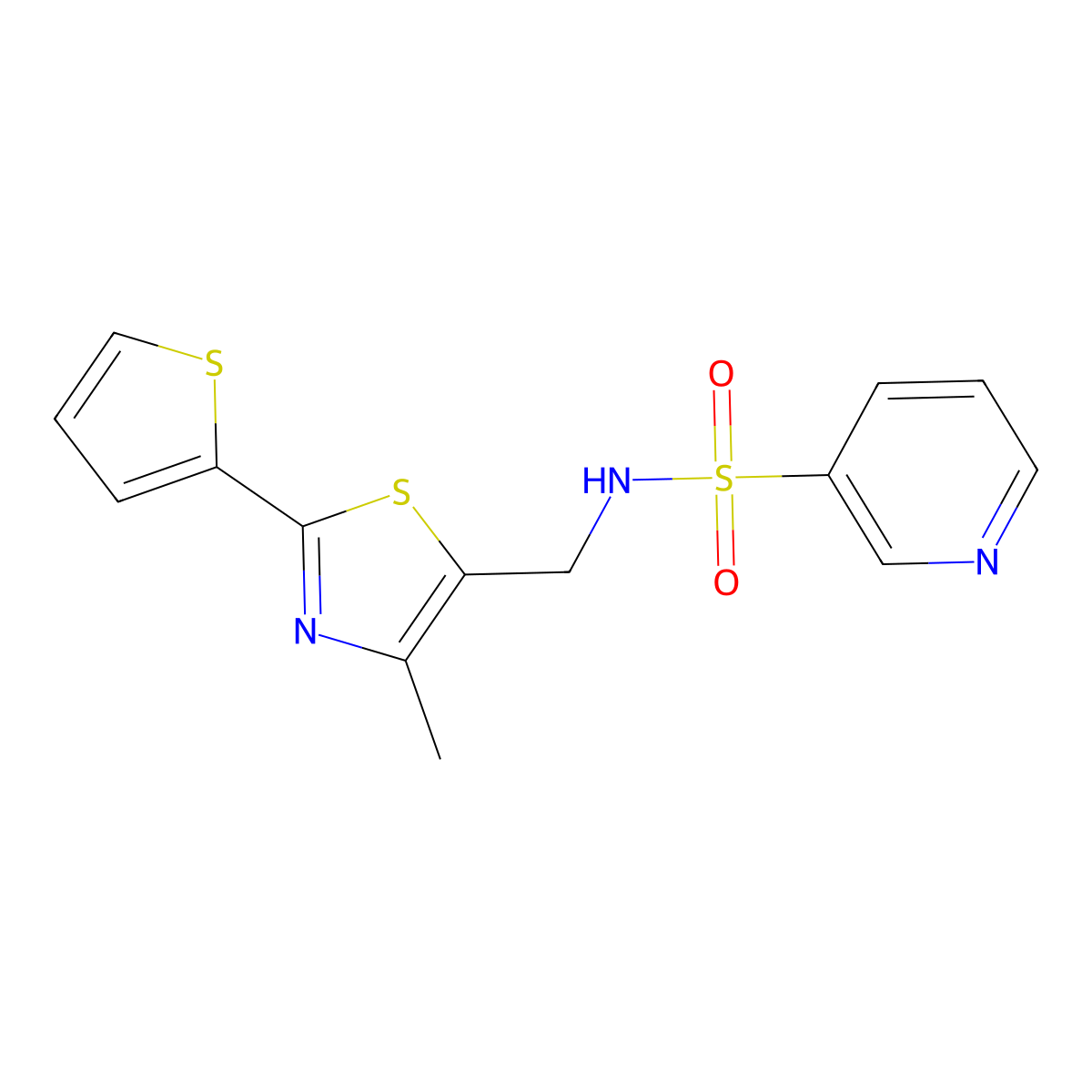 N-((4-methyl-2-(thiophen-2-yl)thiazol-5-yl)methyl)pyridine-3-sulfonamide molecular structure, CAS 1396857-20-7