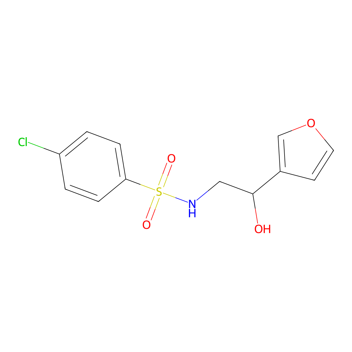 4-chloro-N-(2-(furan-3-yl)-2-hydroxyethyl)benzenesulfonamide molecular structure, CAS 1396857-23-0