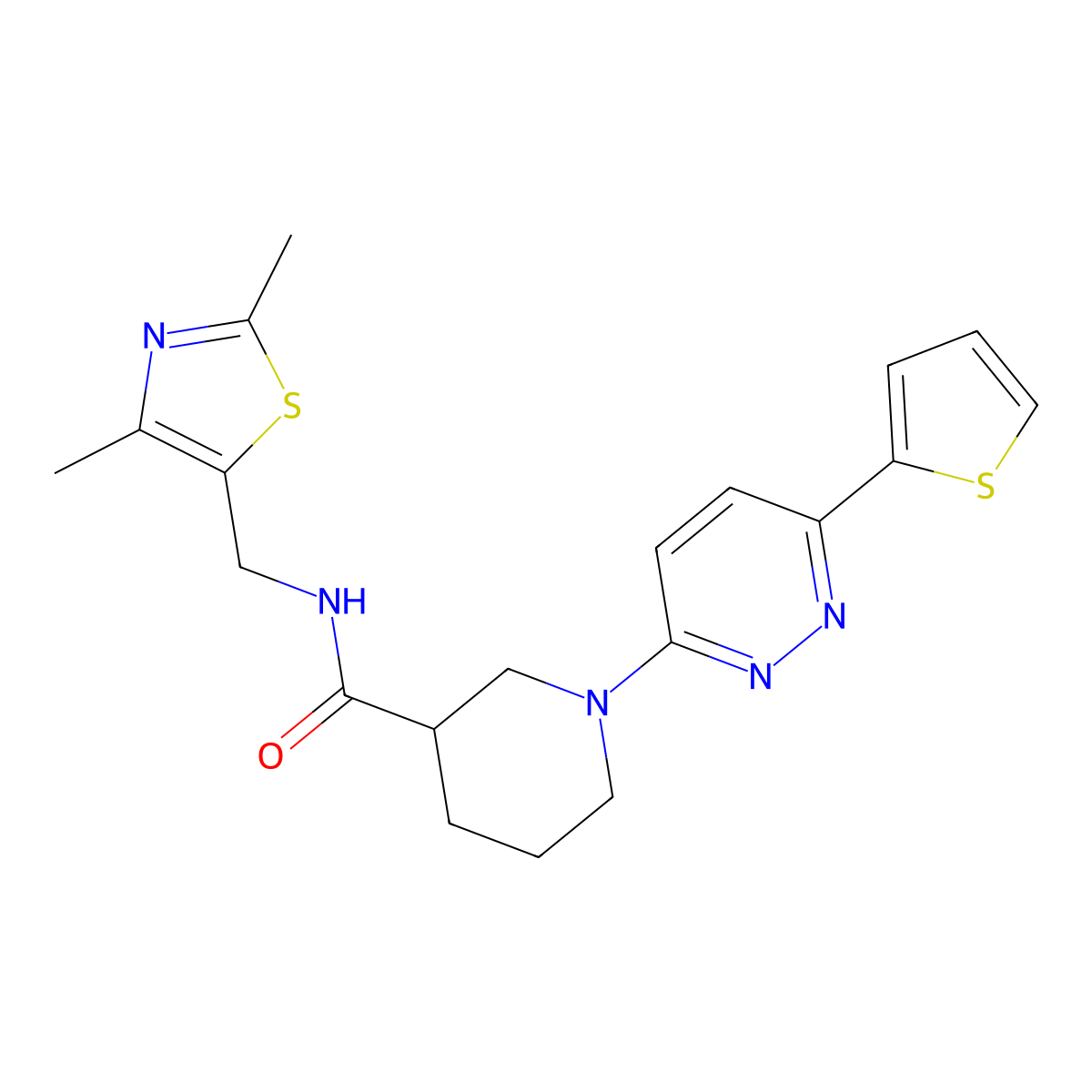 N-((2,4-dimethylthiazol-5-yl)methyl)-1-(6-(thiophen-2-yl)pyridazin-3-yl)piperidine-3-carboxamide molecular structure, CAS 1396857-25-2