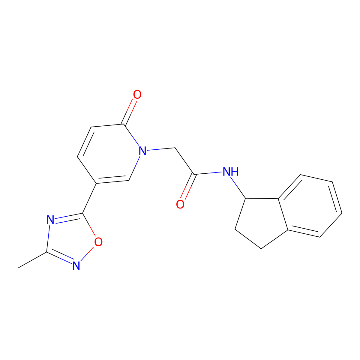 N-(2,3-dihydro-1H-inden-1-yl)-2-[5-(3-methyl-1,2,4-oxadiazol-5-yl)-2-oxo-1,2-dihydropyridin-1-yl]acetamide molecular structure, CAS 1396857-27-4