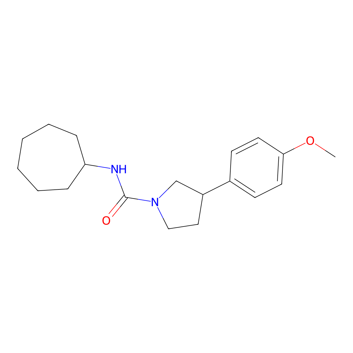 N-cycloheptyl-3-(4-methoxyphenyl)pyrrolidine-1-carboxamide molecular structure, CAS 1396857-39-8