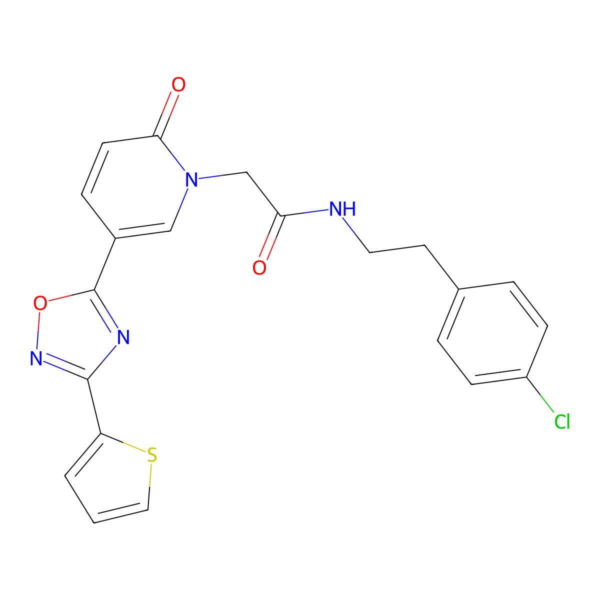 N-(4-chlorophenethyl)-2-(2-oxo-5-(3-(thiophen-2-yl)-1,2,4-oxadiazol-5-yl)pyridin-1(2H)-yl)acetamide molecular structure, CAS 1396857-42-3