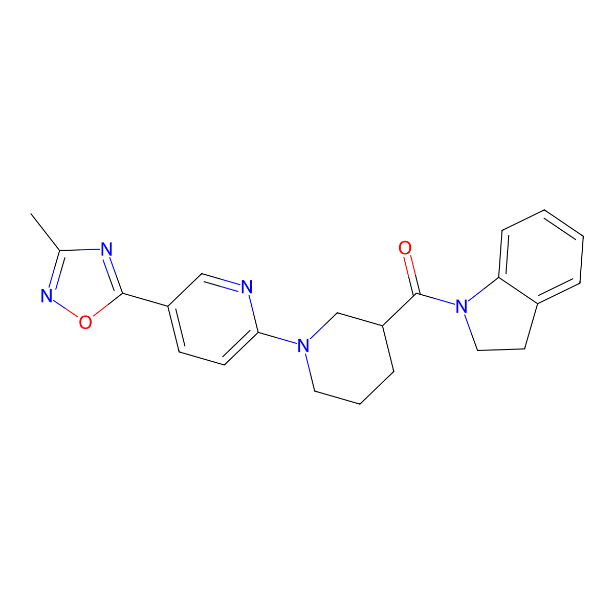 1-({1-[5-(3-Methyl-1,2,4-oxadiazol-5-yl)pyridin-2-yl]piperidin-3-yl}carbonyl)indoline molecular structure, CAS 1396857-62-7