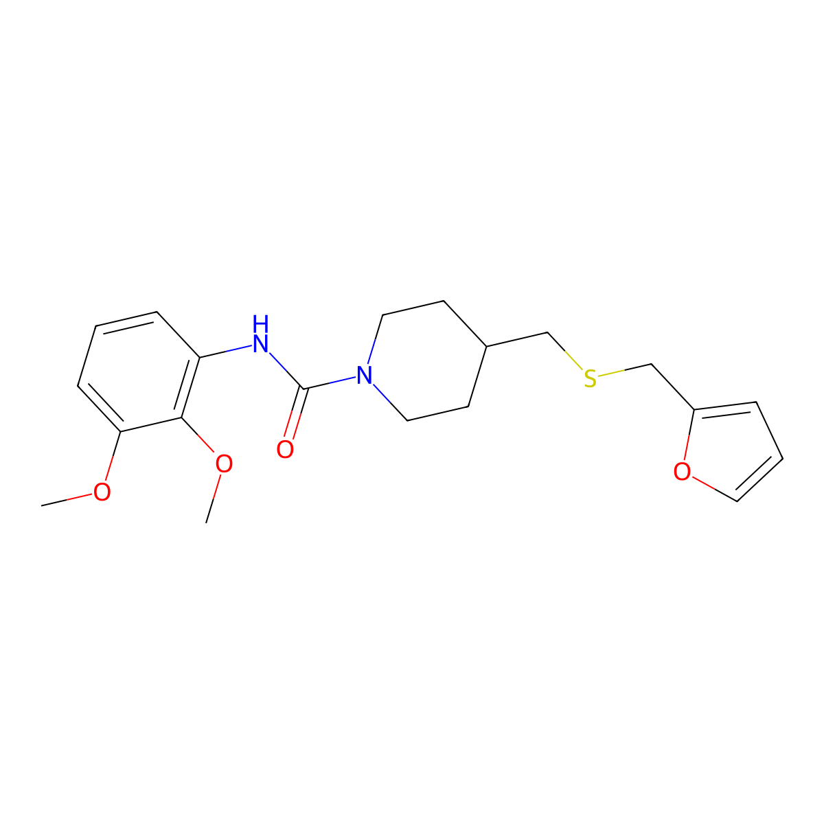 N-(2,3-dimethoxyphenyl)-4-(((furan-2-ylmethyl)thio)methyl)piperidine-1-carboxamide molecular structure, CAS 1396857-63-8