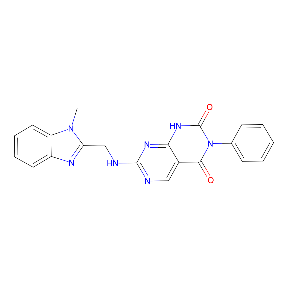 7-{[(1-methyl-1H-benzimidazol-2-yl)methyl]amino}-3-phenylpyrimido[4,5-d]pyrimidine-2,4(1H,3H)-dione molecular structure, CAS 1396857-65-0