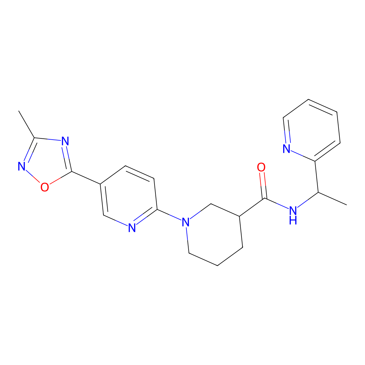 1-[5-(3-methyl-1,2,4-oxadiazol-5-yl)pyridin-2-yl]-N-(1-pyridin-2-ylethyl)piperidine-3-carboxamide molecular structure, CAS 1396857-66-1