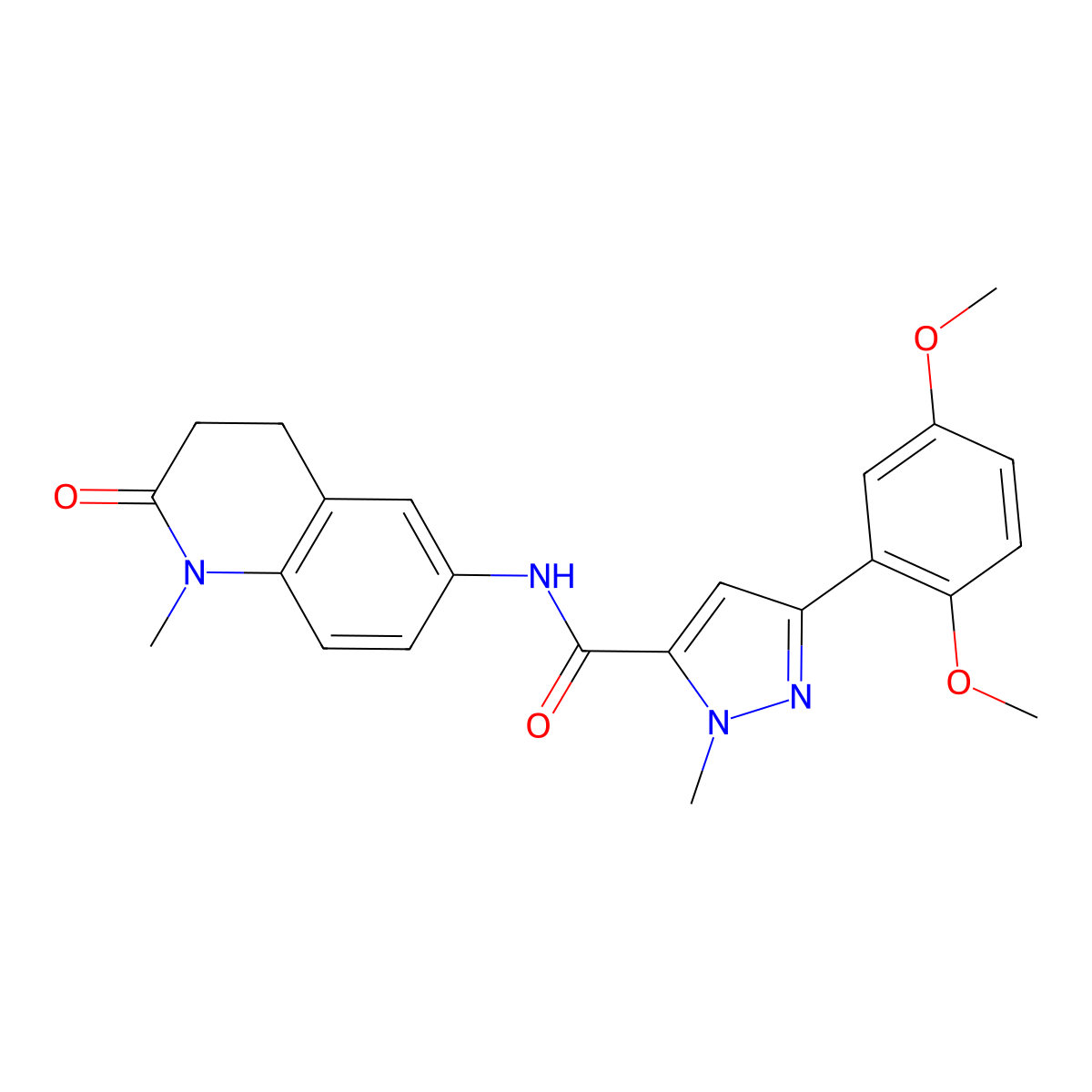 3-(2,5-dimethoxyphenyl)-1-methyl-N-(1-methyl-2-oxo-1,2,3,4-tetrahydroquinolin-6-yl)-1H-pyrazole-5-carboxamide molecular structure, CAS 1396857-68-3