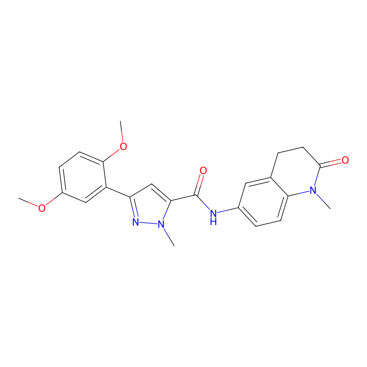3-(2,5-dimethoxyphenyl)-1-methyl-N-(1-methyl-2-oxo-1,2,3,4-tetrahydroquinolin-6-yl)-1H-pyrazole-5-carboxamide molecular structure, CAS 1396857-68-3