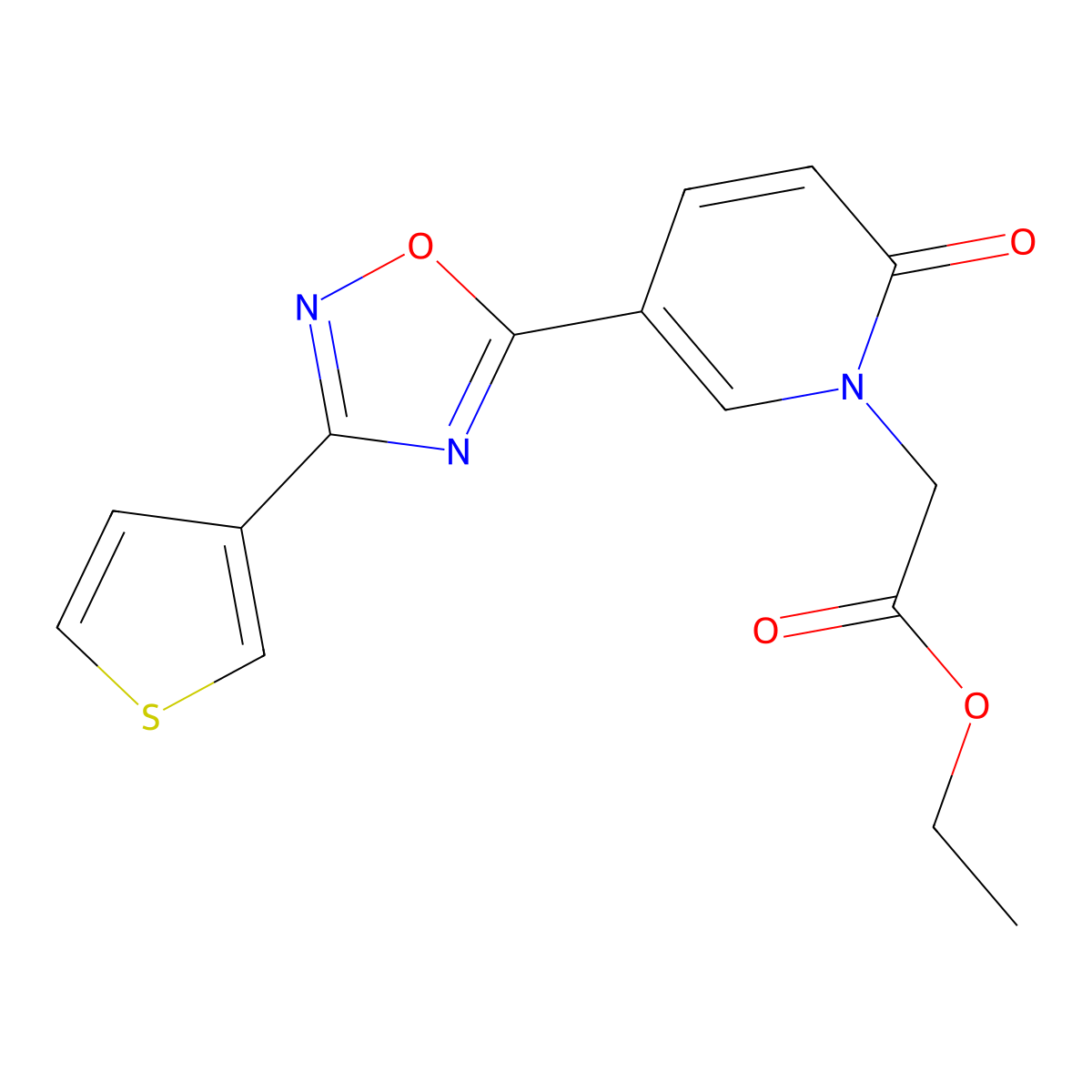 ethyl [2-oxo-5-[3-(3-thienyl)-1,2,4-oxadiazol-5-yl]pyridin-1(2H)-yl]acetate molecular structure, CAS 1396857-72-9