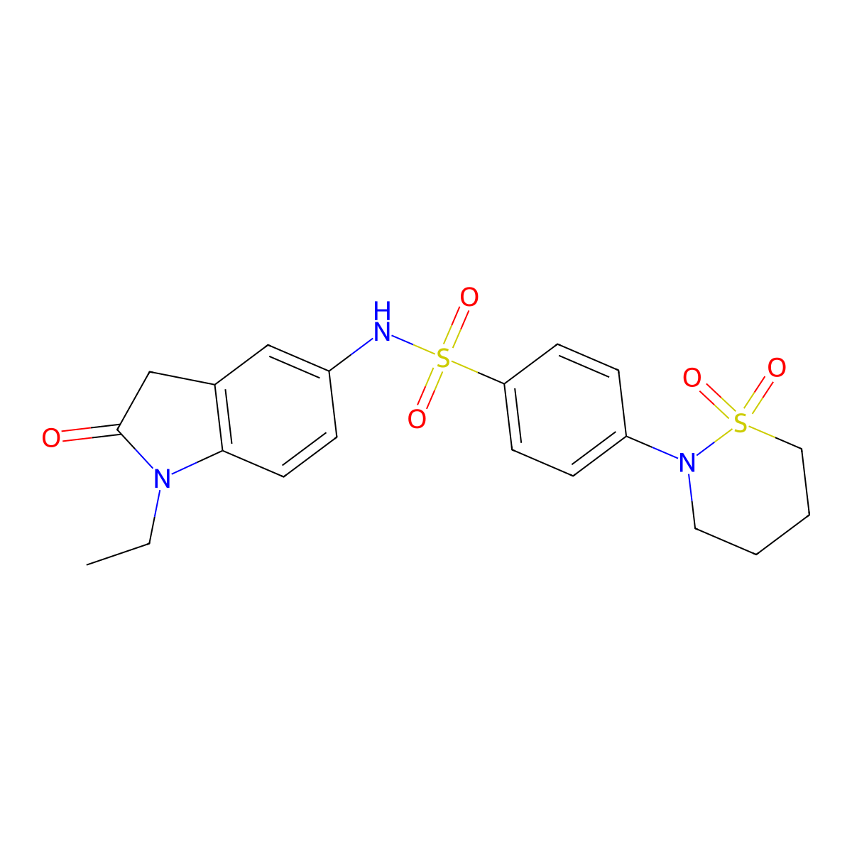 4-(1,1-dioxido-1,2-thiazinan-2-yl)-N-(1-ethyl-2-oxoindolin-5-yl)benzenesulfonamide molecular structure, CAS 1396857-74-1
