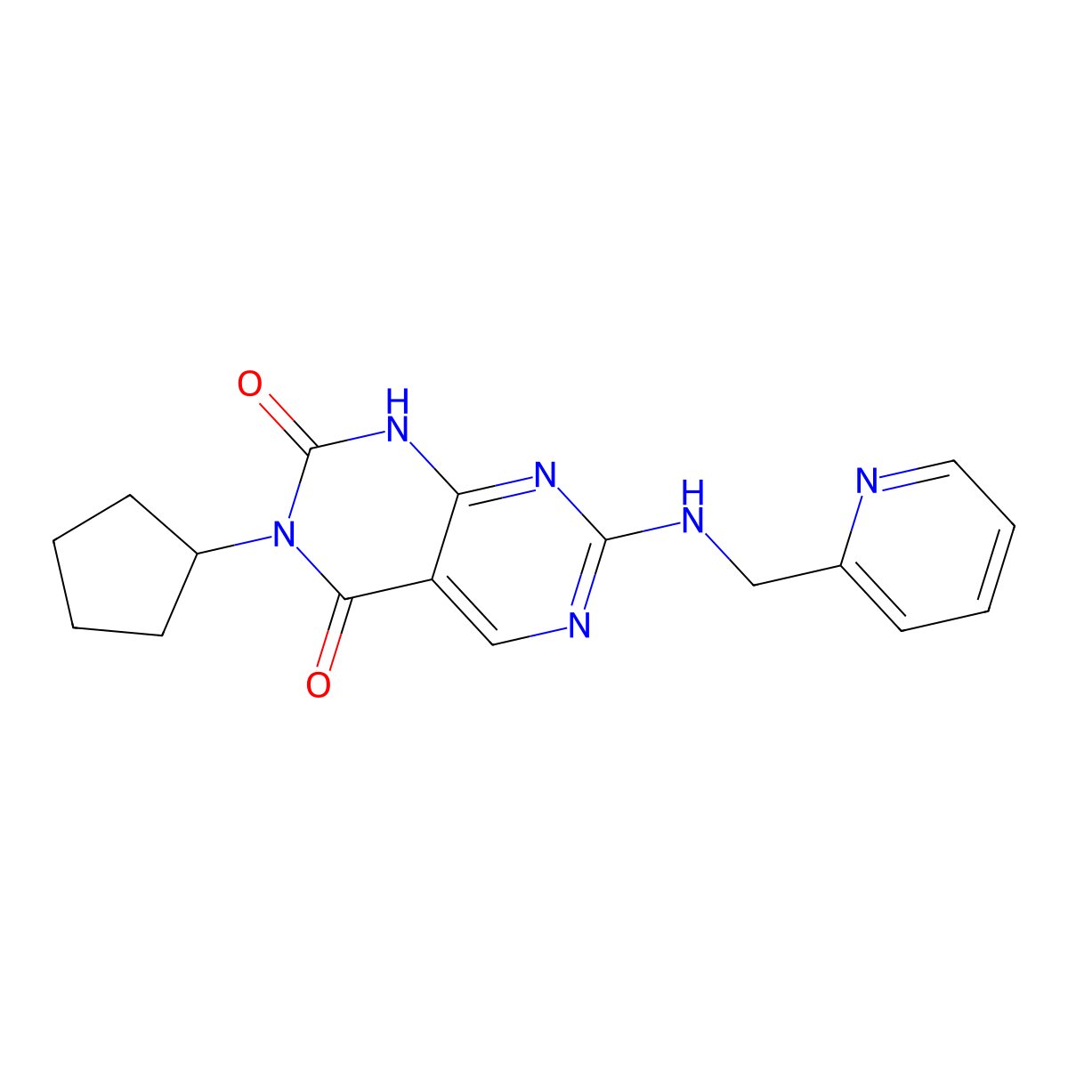3-cyclopentyl-7-[(pyridin-2-ylmethyl)amino]pyrimido[4,5-d]pyrimidine-2,4(1H,3H)-dione molecular structure, CAS 1396857-75-2