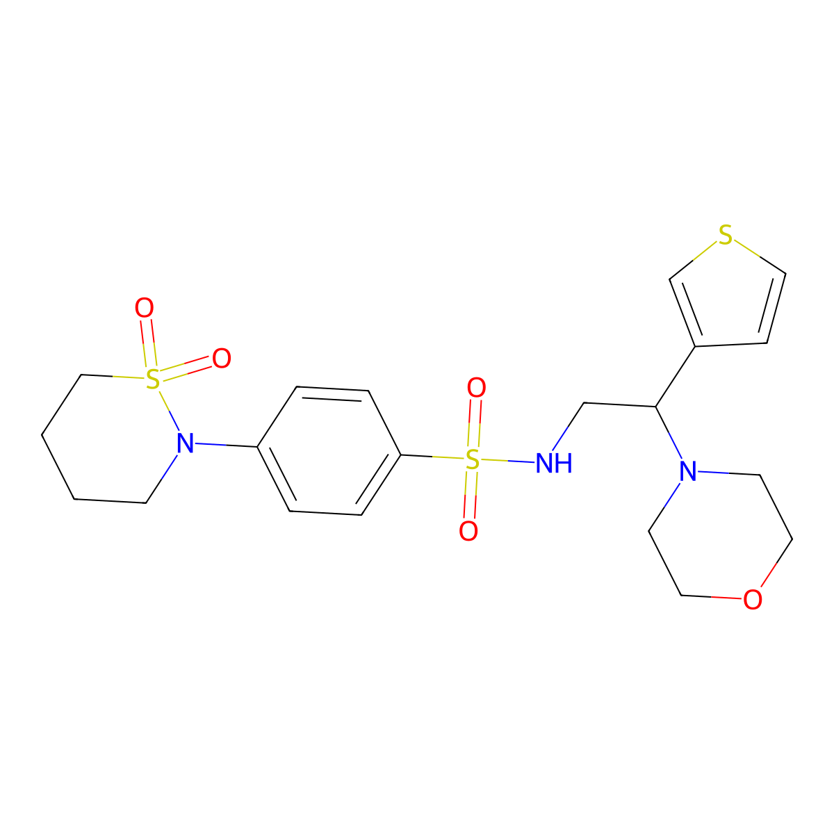 4-(1,1-dioxido-1,2-thiazinan-2-yl)-N-(2-morpholino-2-(thiophen-3-yl)ethyl)benzenesulfonamide molecular structure, CAS 1396857-80-9