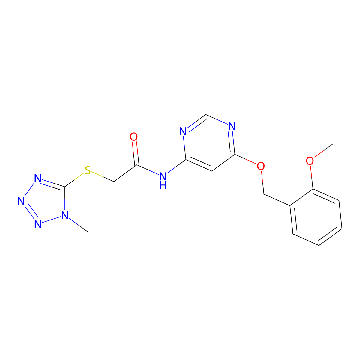 N-(6-((2-methoxybenzyl)oxy)pyrimidin-4-yl)-2-((1-methyl-1H-tetrazol-5-yl)thio)acetamide molecular structure, CAS 1396857-83-2