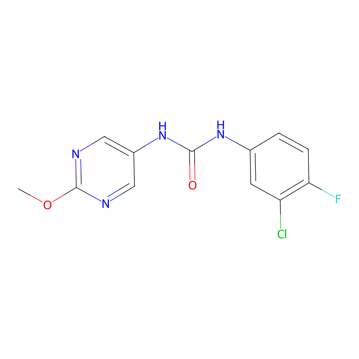 1-(3-Chloro-4-fluorophenyl)-3-(2-methoxypyrimidin-5-yl)urea molecular structure, CAS 1396857-90-1