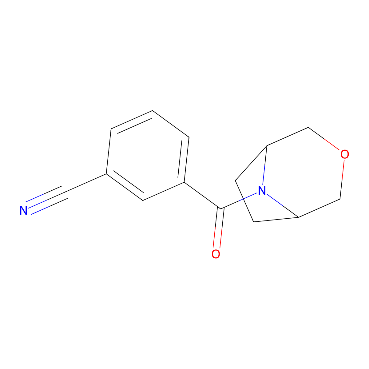 3-((1R,5S)-3-oxa-8-azabicyclo[3.2.1]octane-8-carbonyl)benzonitrile molecular structure, CAS 1396857-95-6