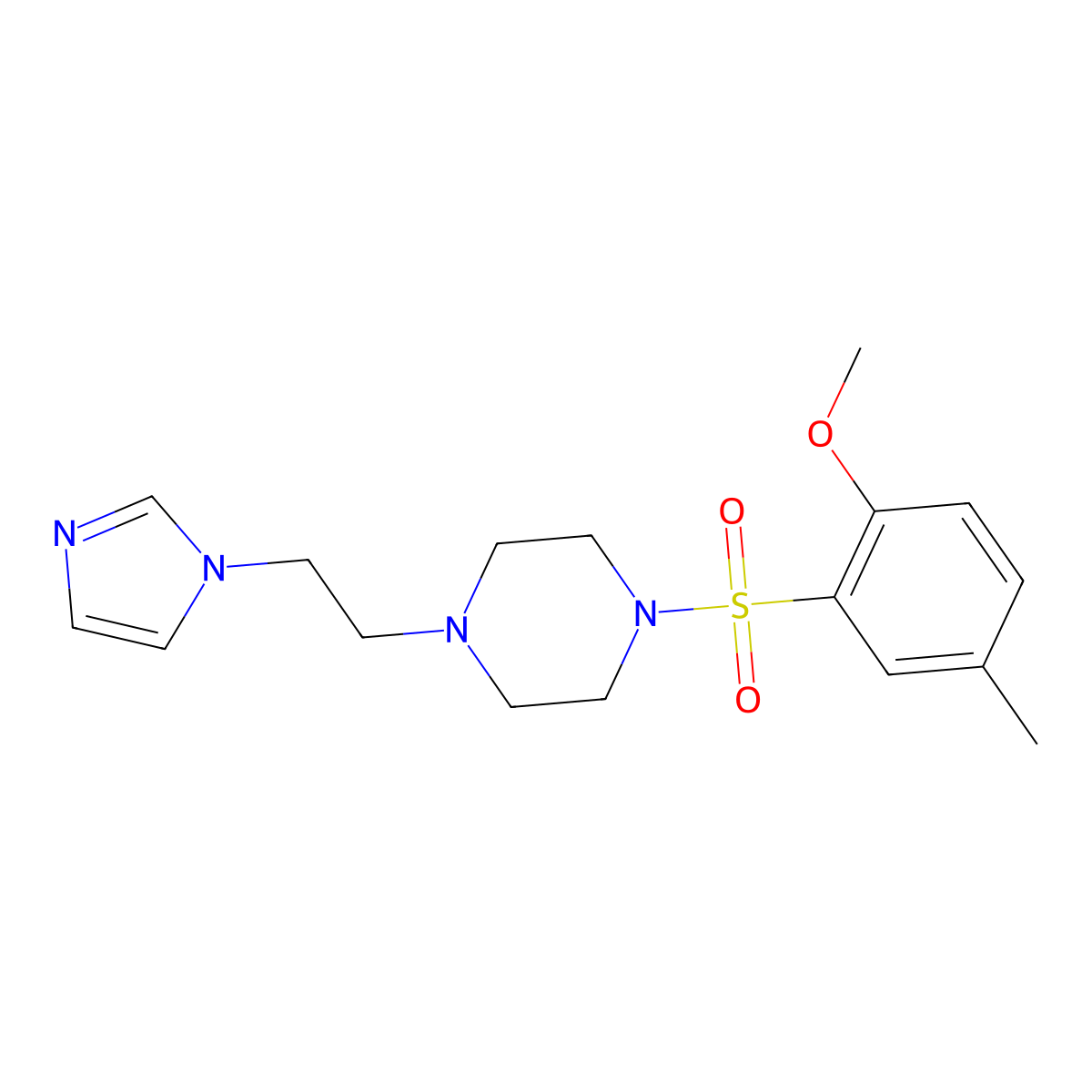 1-(2-(1H-imidazol-1-yl)ethyl)-4-((2-methoxy-5-methylphenyl)sulfonyl)piperazine molecular structure, CAS 1396857-99-0