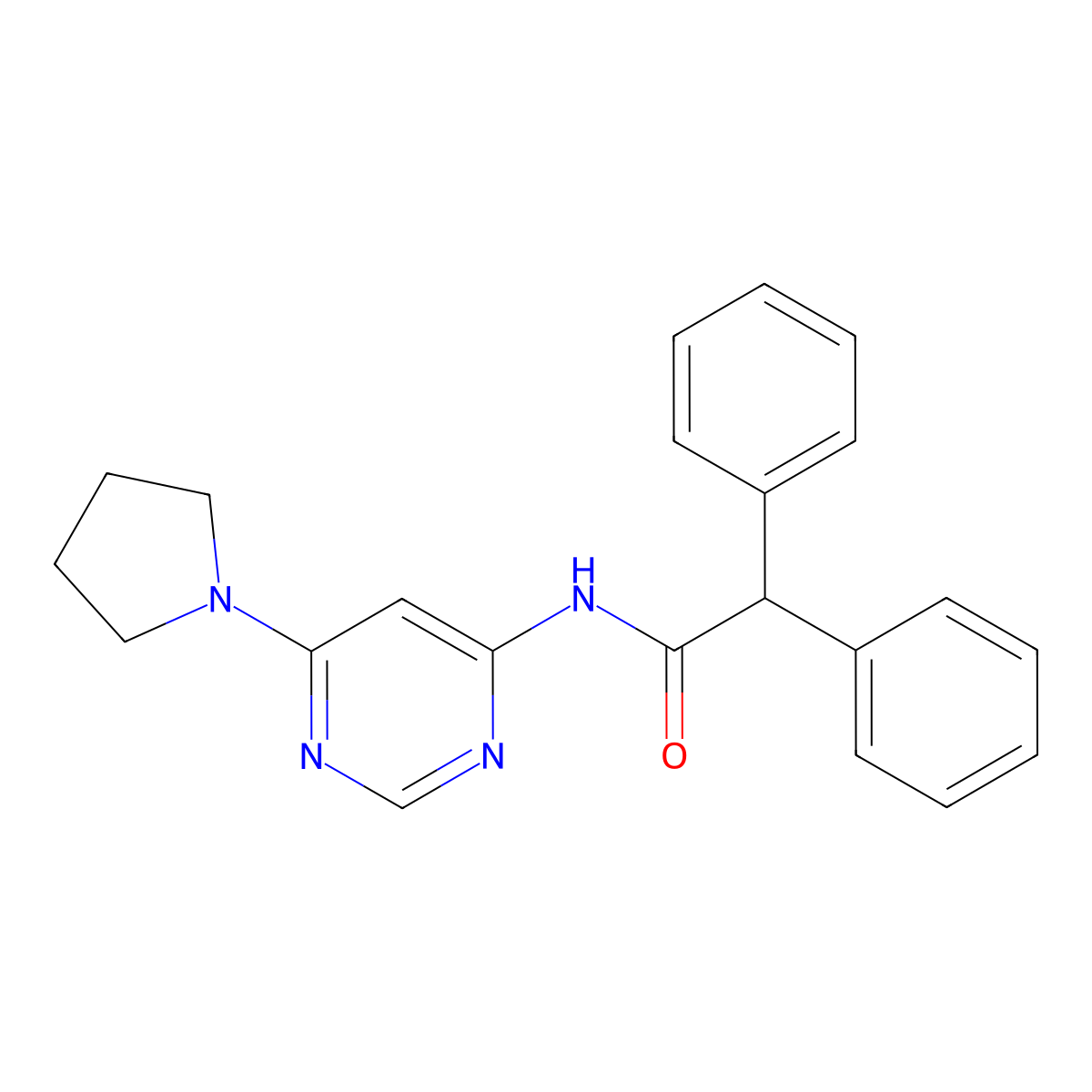 2,2-diphenyl-N-(6-(pyrrolidin-1-yl)pyrimidin-4-yl)acetamide molecular structure, CAS 1396858-05-1