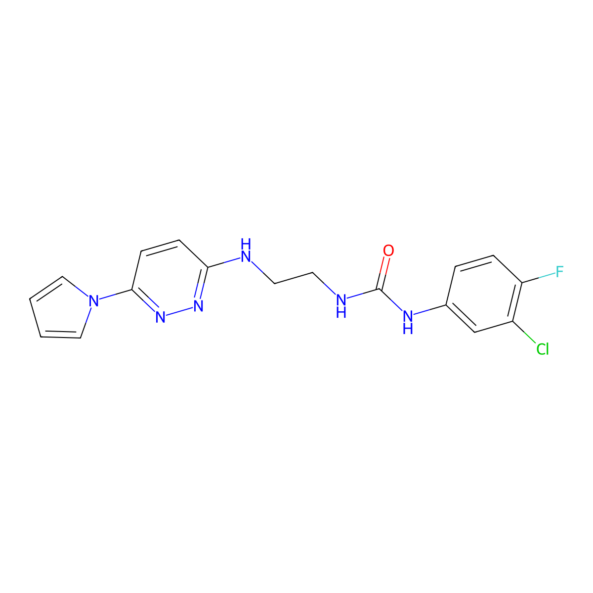 1-(2-((6-(1H-pyrrol-1-yl)pyridazin-3-yl)amino)ethyl)-3-(3-chloro-4-fluorophenyl)urea molecular structure, CAS 1396858-15-3