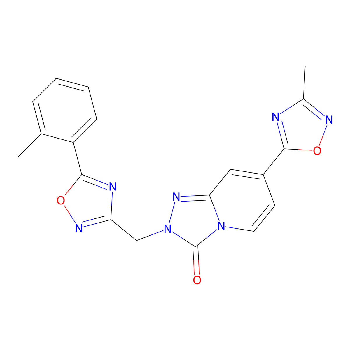 7-(3-methyl-1,2,4-oxadiazol-5-yl)-2-{[5-(2-methylphenyl)-1,2,4-oxadiazol-3-yl]methyl}[1,2,4]triazolo[4,3-a]pyridin-3(2H)-one molecular structure, CAS 1396858-17-5