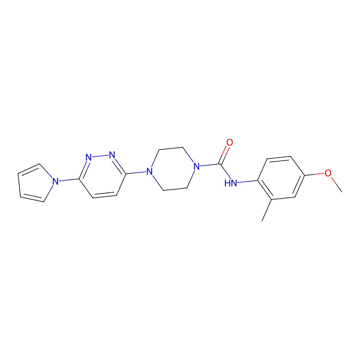 4-(6-(1H-pyrrol-1-yl)pyridazin-3-yl)-N-(4-methoxy-2-methylphenyl)piperazine-1-carboxamide molecular structure, CAS 1396858-19-7