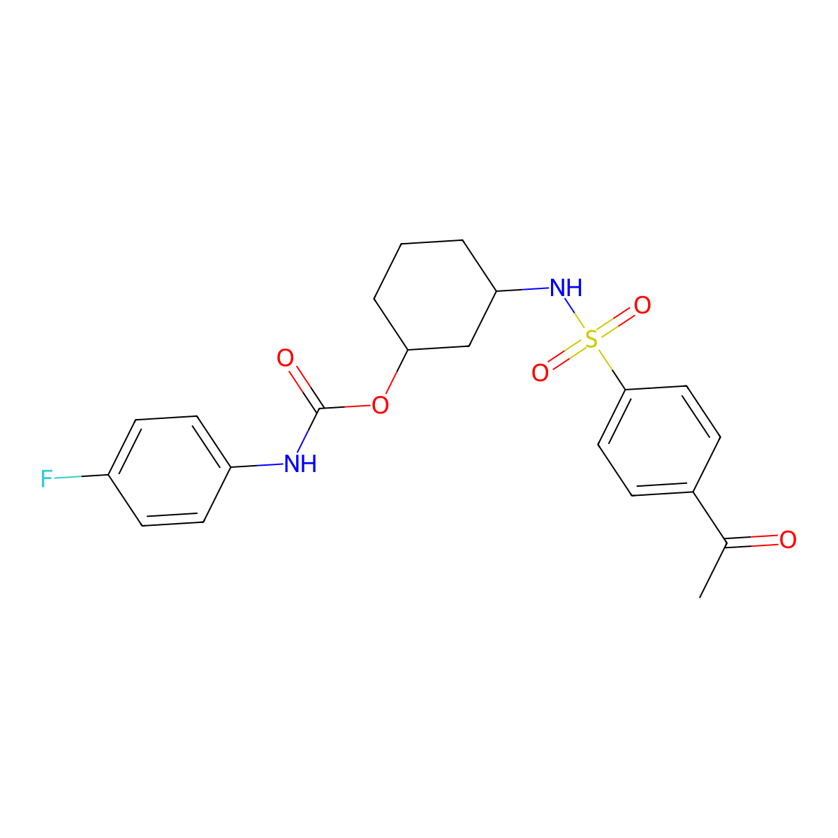 3-(4-acetylbenzenesulfonamido)cyclohexyl N-(4-fluorophenyl)carbamate molecular structure, CAS 1396858-23-3