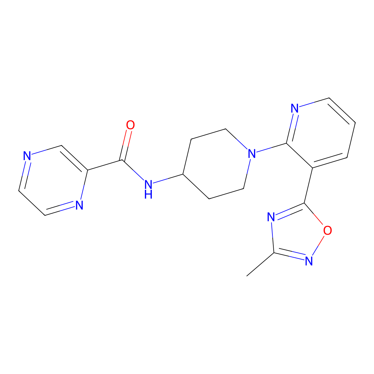 N-{1-[3-(3-methyl-1,2,4-oxadiazol-5-yl)pyridin-2-yl]piperidin-4-yl}pyrazine-2-carboxamide molecular structure, CAS 1396858-25-5