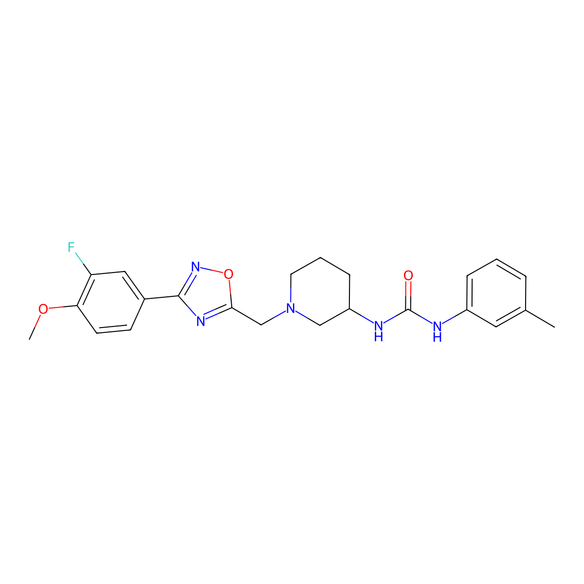 1-(1-((3-(3-Fluoro-4-methoxyphenyl)-1,2,4-oxadiazol-5-yl)methyl)piperidin-3-yl)-3-(m-tolyl)urea molecular structure, CAS 1396858-31-3