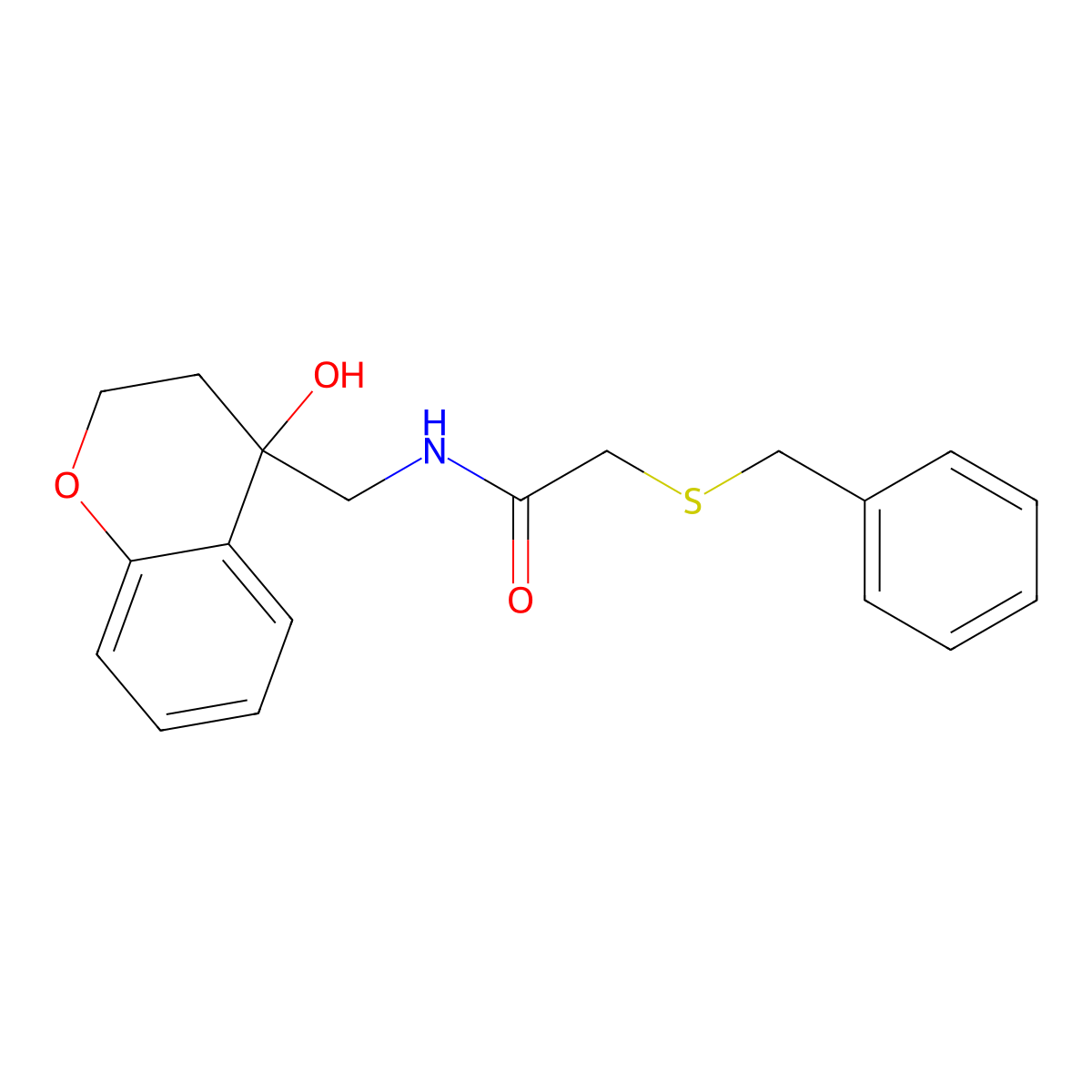 2-(benzylthio)-N-((4-hydroxychroman-4-yl)methyl)acetamide molecular structure, CAS 1396858-34-6