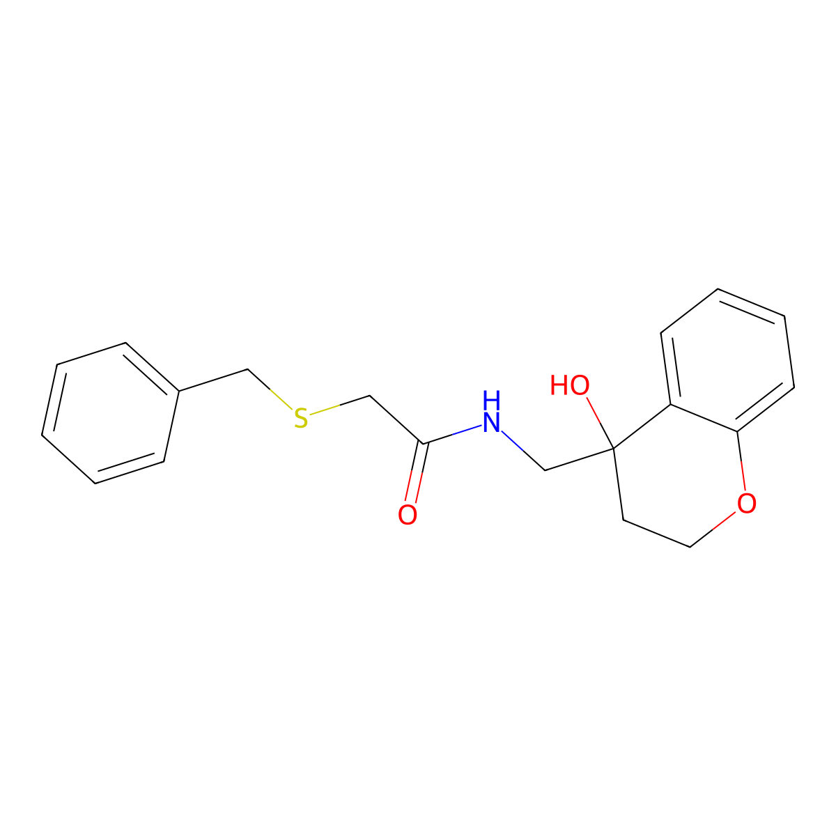 2-(benzylthio)-N-((4-hydroxychroman-4-yl)methyl)acetamide molecular structure, CAS 1396858-34-6