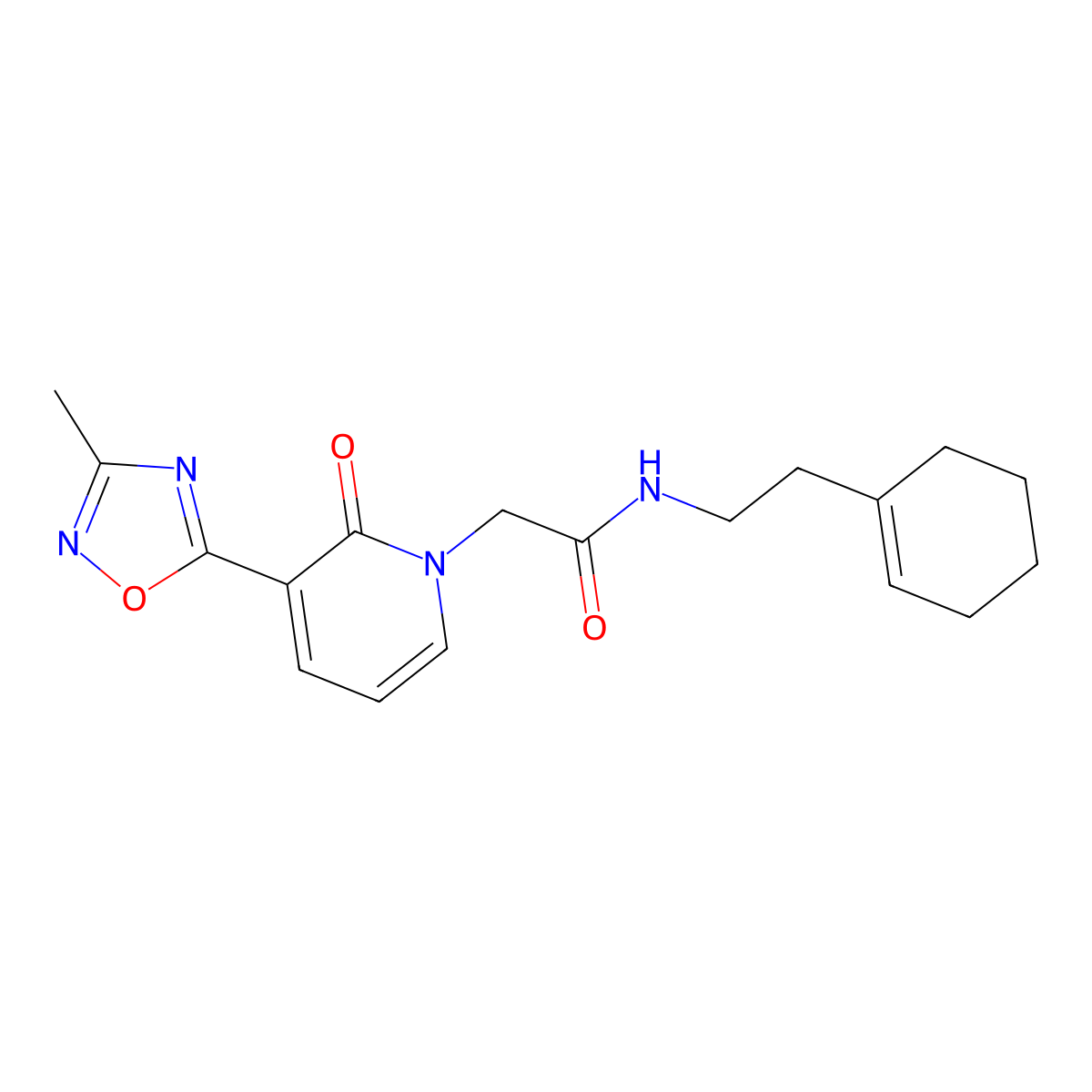 N-(2-cyclohex-1-en-1-ylethyl)-2-[3-(3-methyl-1,2,4-oxadiazol-5-yl)-2-oxopyridin-1(2H)-yl]acetamide molecular structure, CAS 1396858-39-1