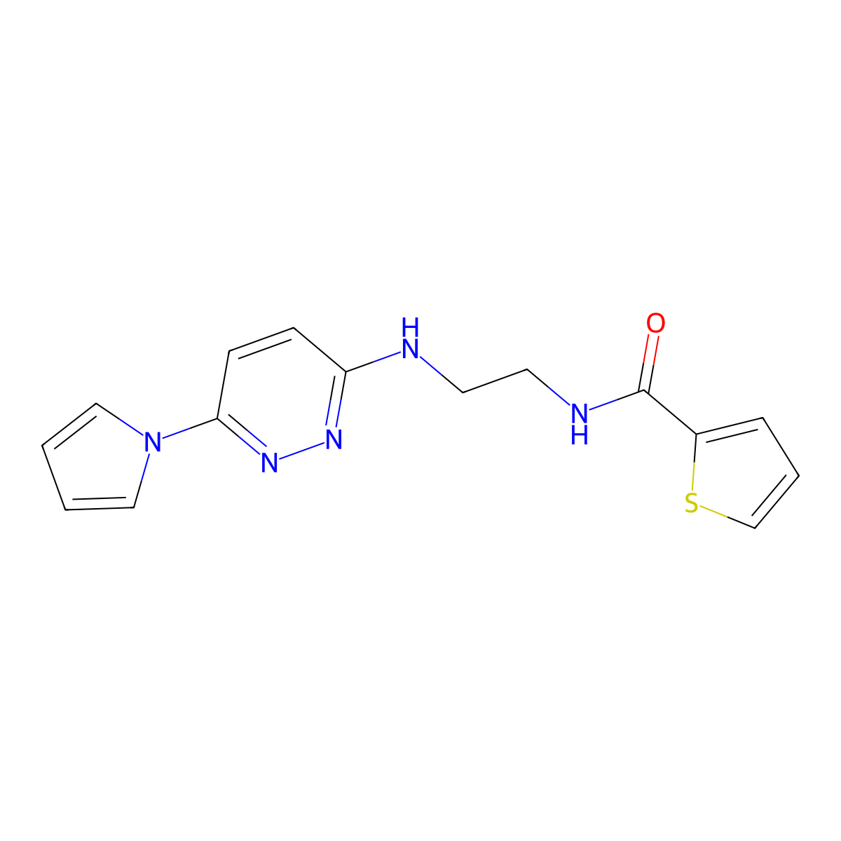 N-(2-((6-(1H-pyrrol-1-yl)pyridazin-3-yl)amino)ethyl)thiophene-2-carboxamide molecular structure, CAS 1396858-44-8
