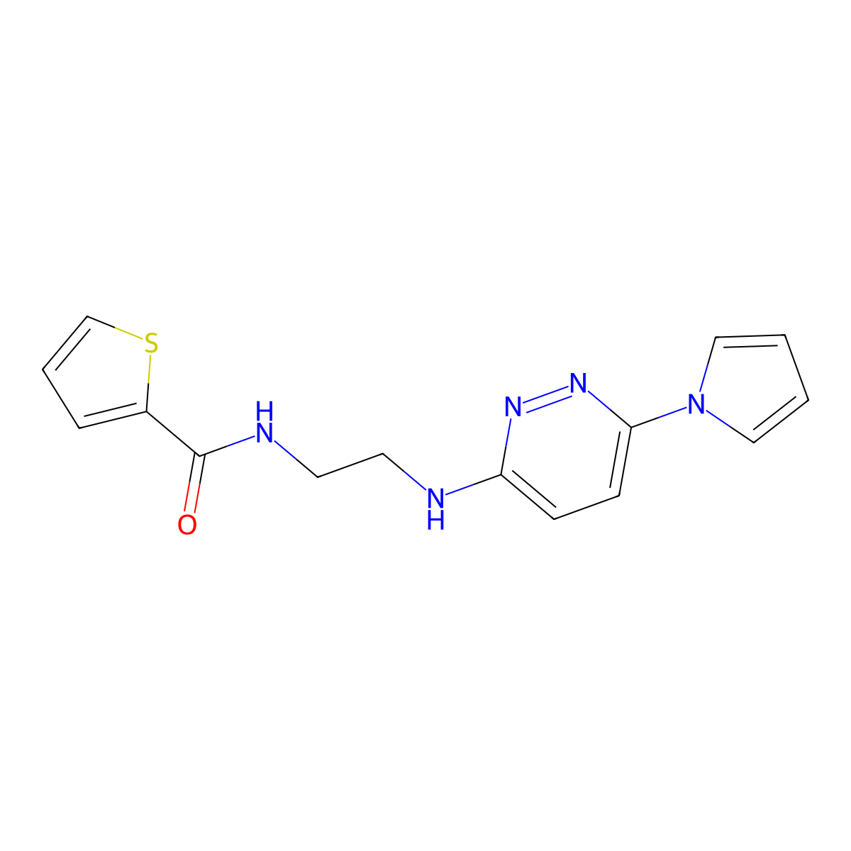 N-(2-((6-(1H-pyrrol-1-yl)pyridazin-3-yl)amino)ethyl)thiophene-2-carboxamide molecular structure, CAS 1396858-44-8