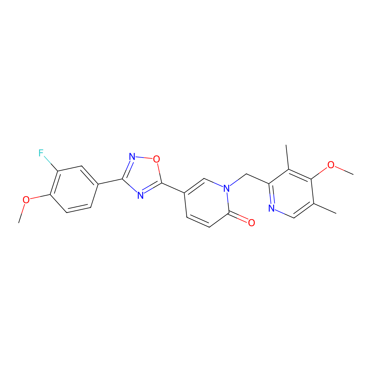 5-(3-(3-fluoro-4-methoxyphenyl)-1,2,4-oxadiazol-5-yl)-1-((4-methoxy-3,5-dimethylpyridin-2-yl)methyl)pyridin-2(1H)-one molecular structure, CAS 1396858-48-2
