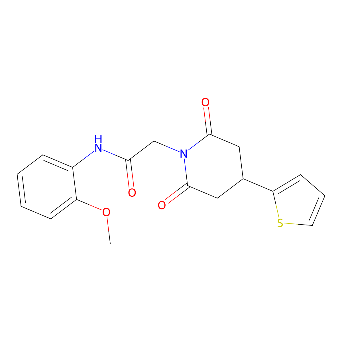 2-[2,6-dioxo-4-(thiophen-2-yl)piperidin-1-yl]-N-(2-methoxyphenyl)acetamide molecular structure, CAS 1396858-50-6