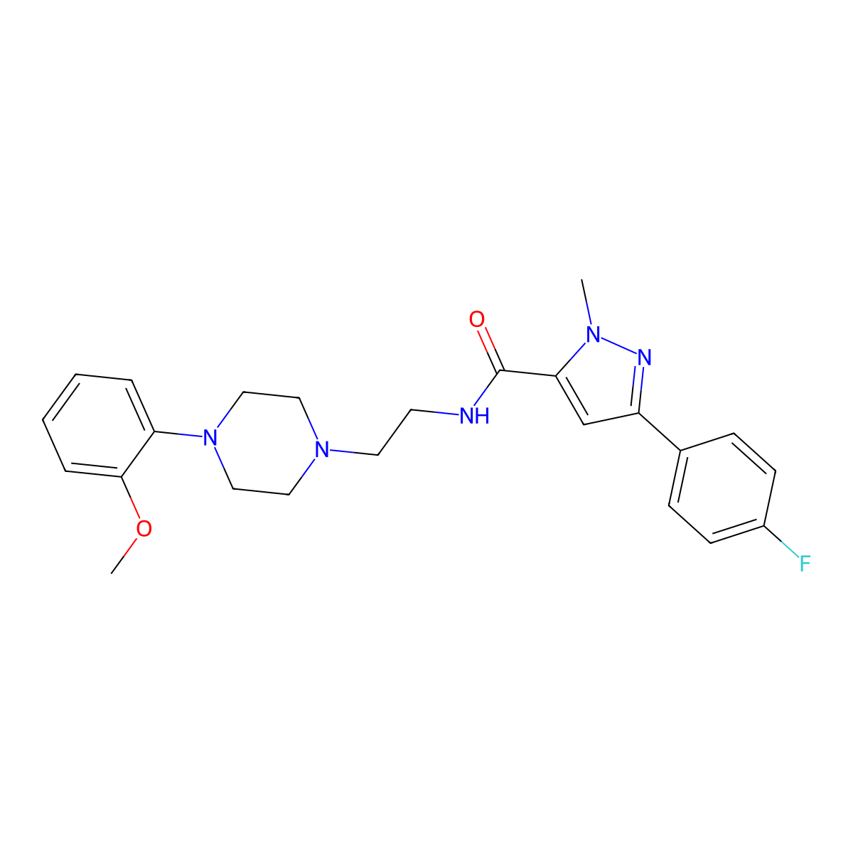3-(4-fluorophenyl)-N-(2-(4-(2-methoxyphenyl)piperazin-1-yl)ethyl)-1-methyl-1H-pyrazole-5-carboxamide molecular structure, CAS 1396858-51-7