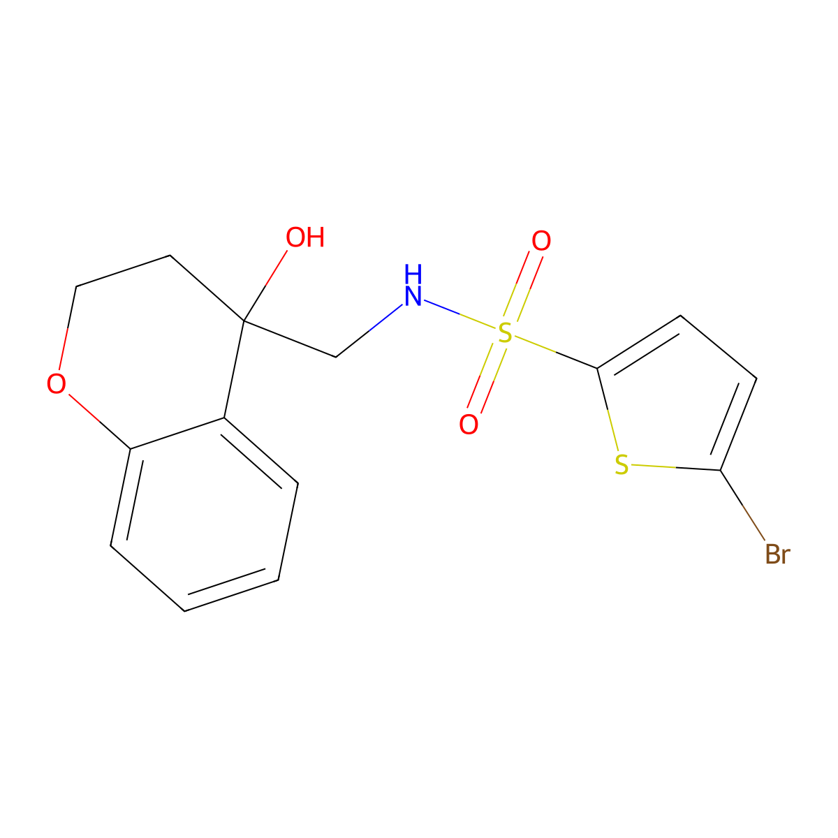 5-bromo-N-((4-hydroxychroman-4-yl)methyl)thiophene-2-sulfonamide molecular structure, CAS 1396858-56-2