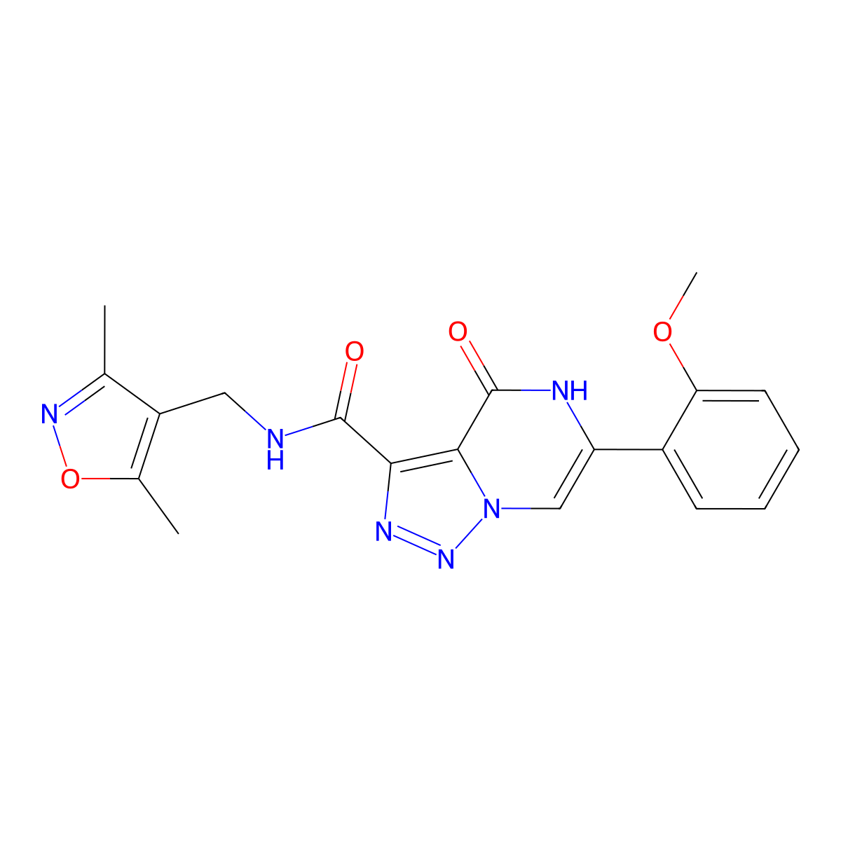 N-((3,5-dimethylisoxazol-4-yl)methyl)-6-(2-methoxyphenyl)-4-oxo-4,5-dihydro-[1,2,3]triazolo[1,5-a]pyrazine-3-carboxamide molecular structure, CAS 1396858-60-8