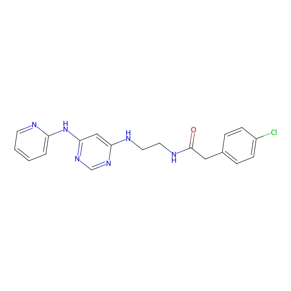 2-(4-chlorophenyl)-N-[2-({6-[(pyridin-2-yl)amino]pyrimidin-4-yl}amino)ethyl]acetamide molecular structure, CAS 1396858-64-2