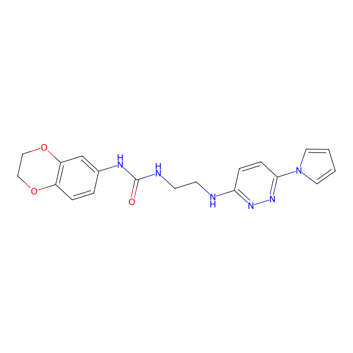 1-(2-((6-(1H-pyrrol-1-yl)pyridazin-3-yl)amino)ethyl)-3-(2,3-dihydrobenzo[b][1,4]dioxin-6-yl)urea molecular structure, CAS 1396858-65-3