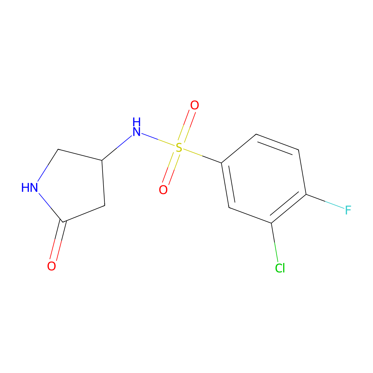 3-chloro-4-fluoro-N-(5-oxopyrrolidin-3-yl)benzenesulfonamide molecular structure, CAS 1396858-68-6
