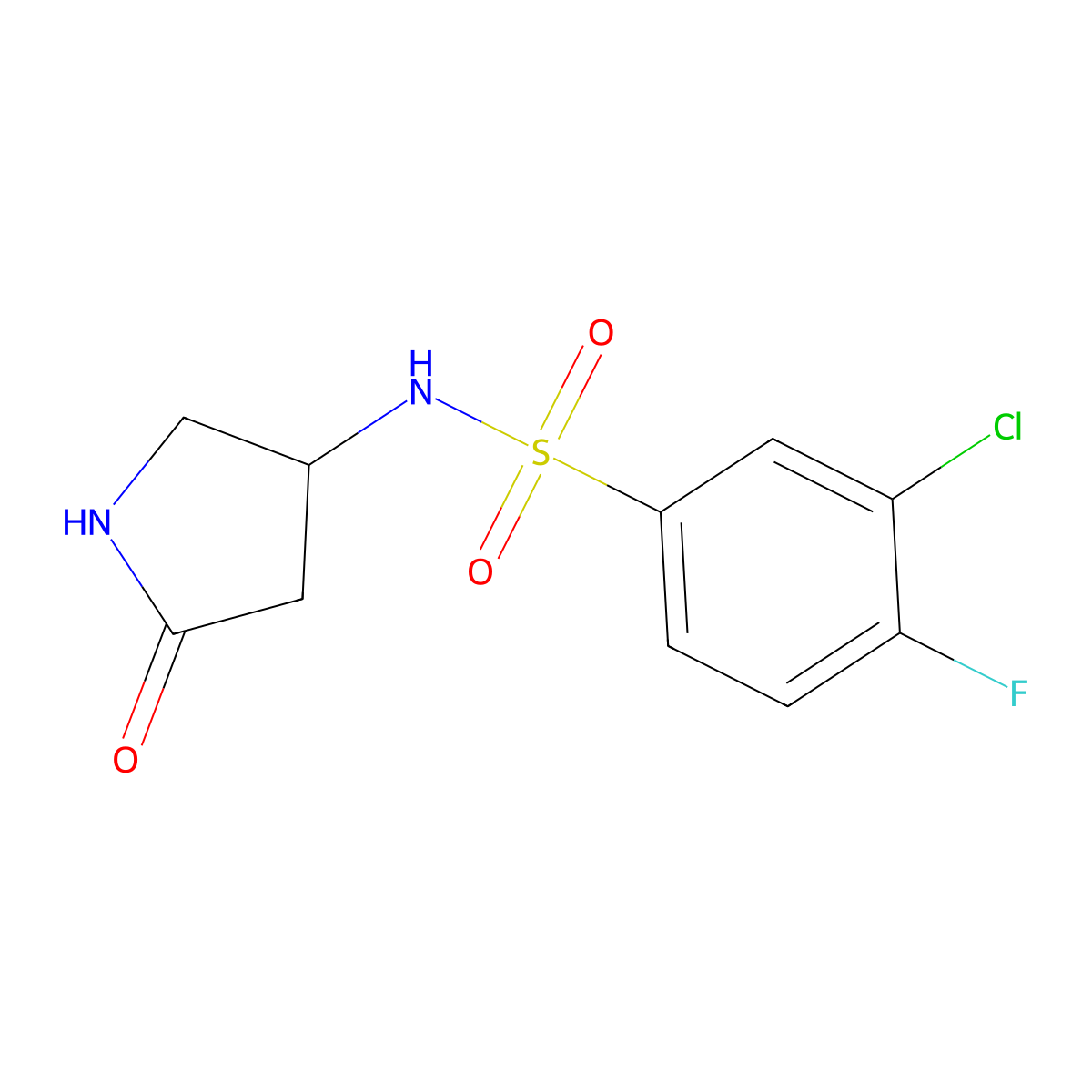 3-chloro-4-fluoro-N-(5-oxopyrrolidin-3-yl)benzenesulfonamide molecular structure, CAS 1396858-68-6