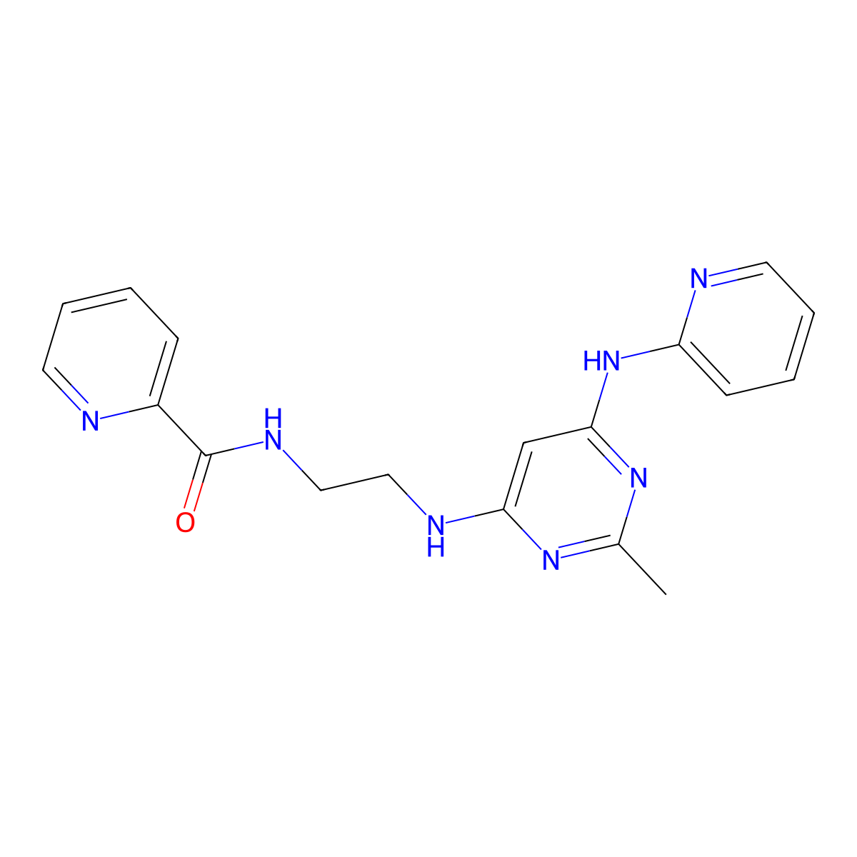 N-(2-((2-methyl-6-(pyridin-2-ylamino)pyrimidin-4-yl)amino)ethyl)picolinamide molecular structure, CAS 1396858-71-1