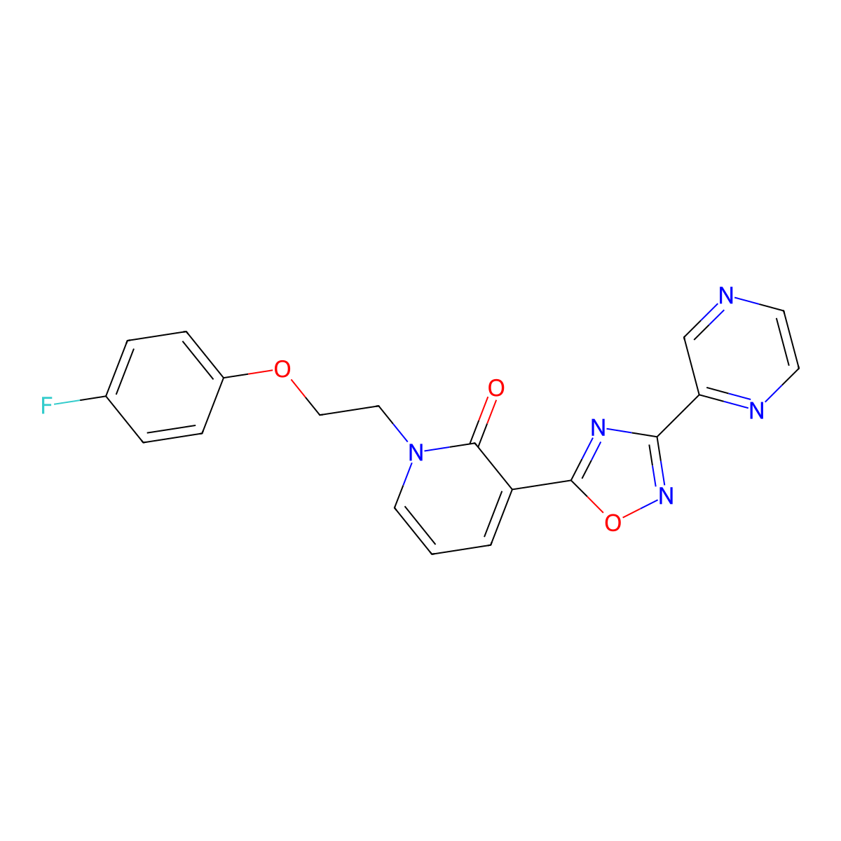 1-(2-(4-fluorophenoxy)ethyl)-3-(3-(pyrazin-2-yl)-1,2,4-oxadiazol-5-yl)pyridin-2(1H)-one molecular structure, CAS 1396858-72-2