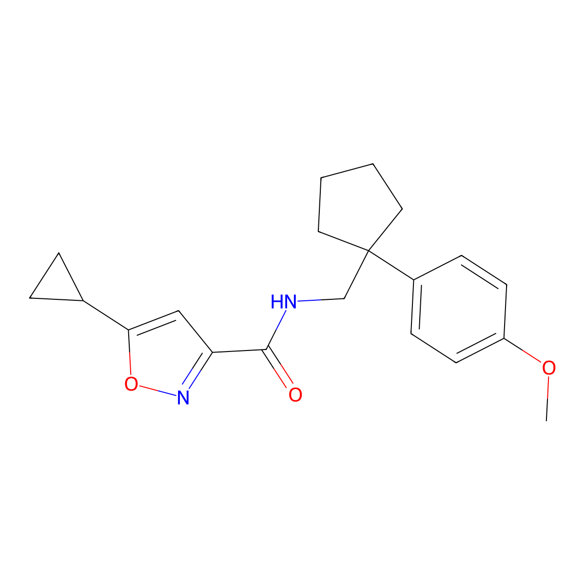 5-cyclopropyl-N-((1-(4-methoxyphenyl)cyclopentyl)methyl)isoxazole-3-carboxamide molecular structure, CAS 1396858-78-8