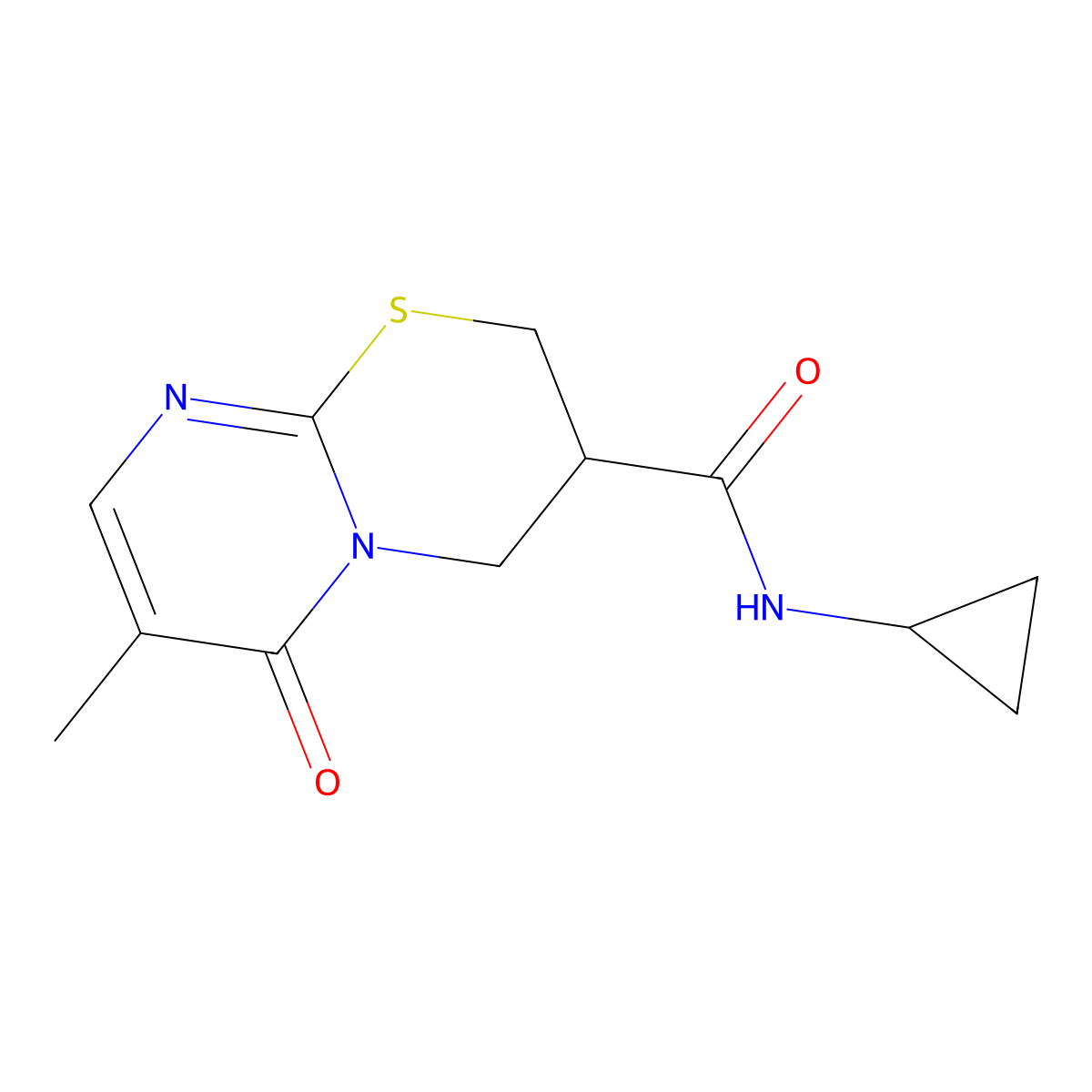 N-cyclopropyl-7-methyl-6-oxo-2,3,4,6-tetrahydropyrimido[2,1-b][1,3]thiazine-3-carboxamide molecular structure, CAS 1396858-79-9