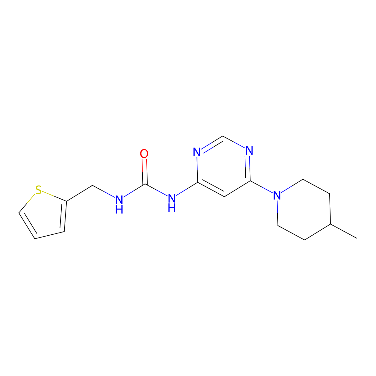 1-(6-(4-Methylpiperidin-1-yl)pyrimidin-4-yl)-3-(thiophen-2-ylmethyl)urea molecular structure, CAS 1396858-80-2
