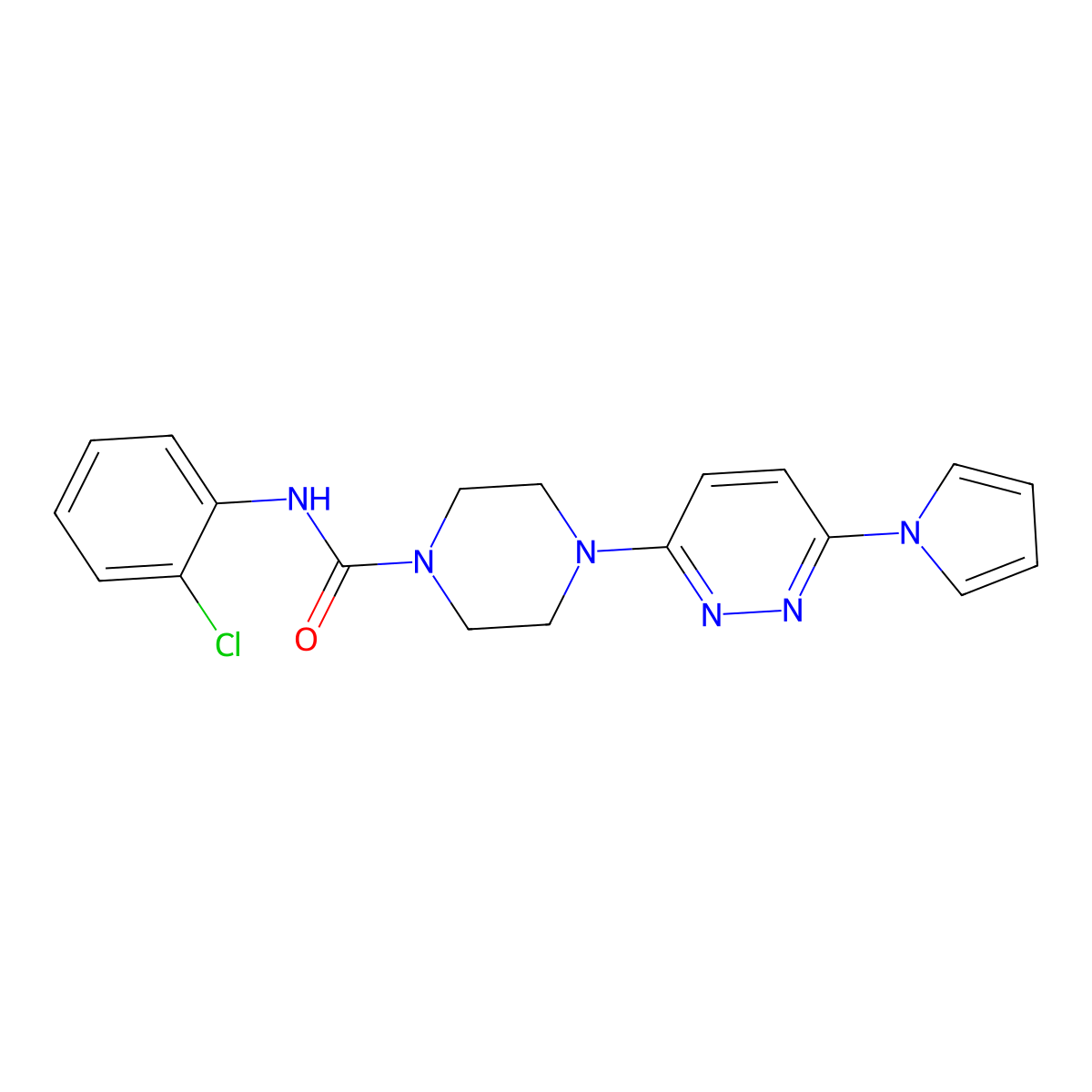 4-(6-(1H-pyrrol-1-yl)pyridazin-3-yl)-N-(2-chlorophenyl)piperazine-1-carboxamide molecular structure, CAS 1396858-81-3
